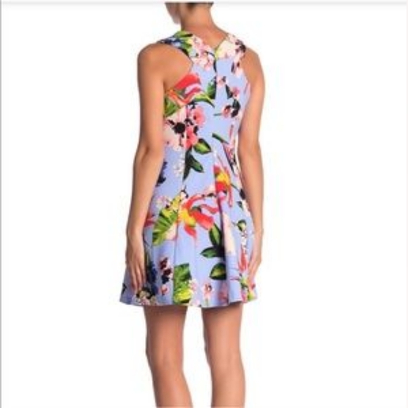 Vince Camuto Vneck Aline Tropical Floral Bird of Paradise 8 Blue Pink NWT - Picture 2 of 4